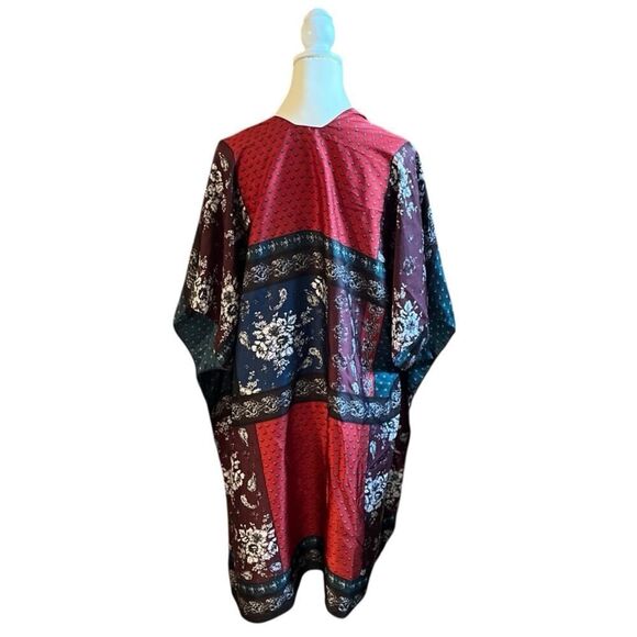 Free People Kimono Mon Cheri Silky Satin Floral Paisley Patchwork One Size Boho - Picture 10 of 12